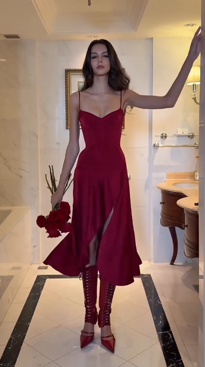 Gorgeous Sheath Satin Long Evening Dress Red Prom Dress DP08165