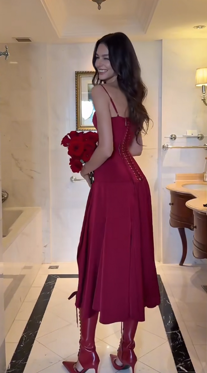 Gorgeous Sheath Satin Long Evening Dress Red Prom Dress DP08165