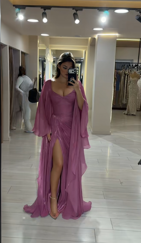 Gorgeous Sheath Chiffon Long Evening Dress Pink Prom Dress DP08167