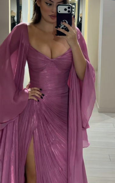 Gorgeous Sheath Chiffon Long Evening Dress Pink Prom Dress DP08167