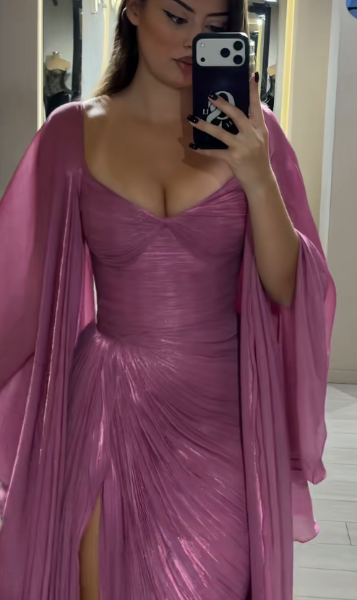 Gorgeous Sheath Chiffon Long Evening Dress Pink Prom Dress DP08167