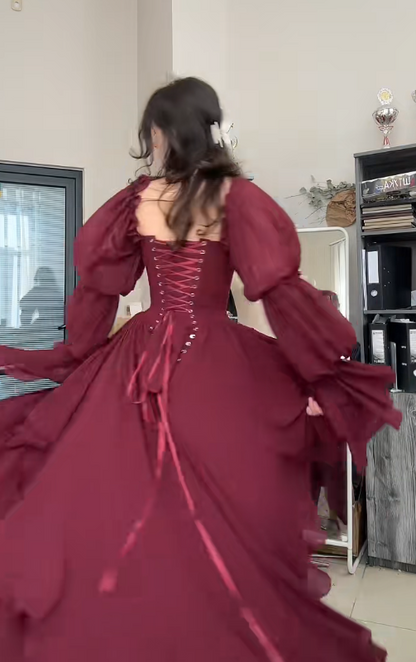 Gorgeous Sheath Chiffon Long Evening Dress Burgundy Prom Dress DP08168