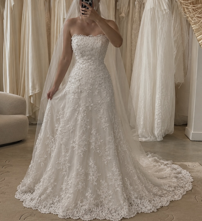 Simple White Bridal Gown Strapless A-Line Lace Long Wedding Dress DP08184