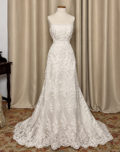 Simple White Bridal Gown Strapless A-Line Lace Long Wedding Dress DP08184