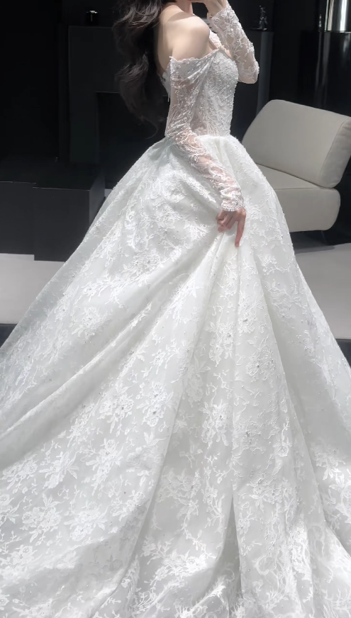 Schönes weißes Brautkleid A-Linie Spitze langes Hochzeitskleid DP08190