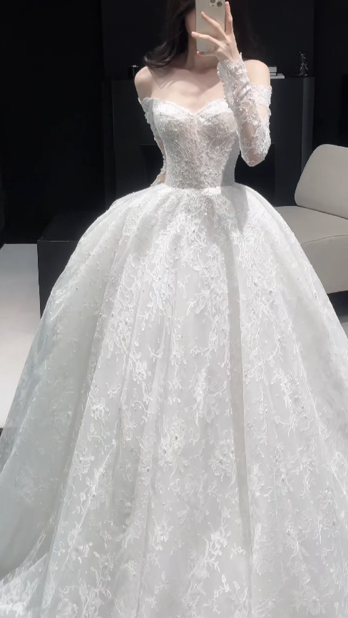 Schönes weißes Brautkleid A-Linie Spitze langes Hochzeitskleid DP08190