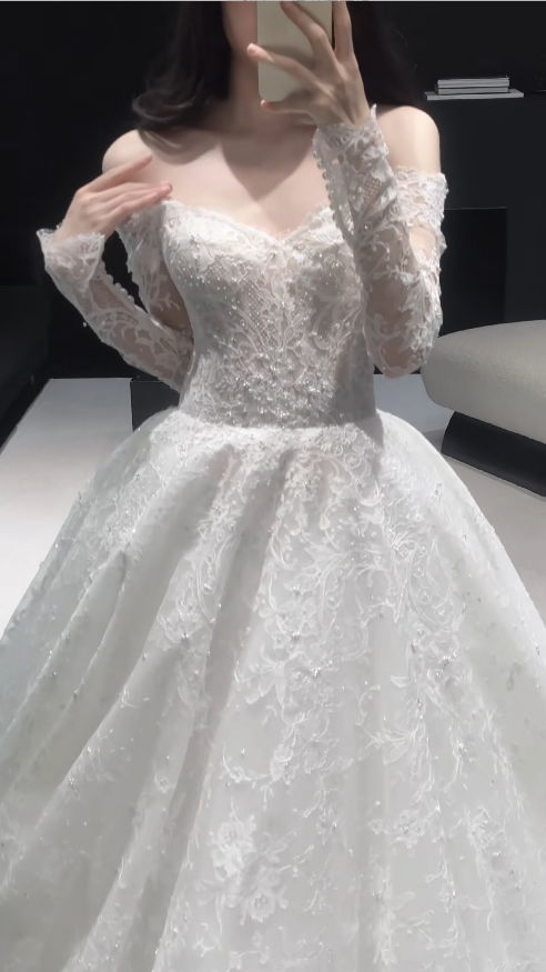 Schönes weißes Brautkleid A-Linie Spitze langes Hochzeitskleid DP08190