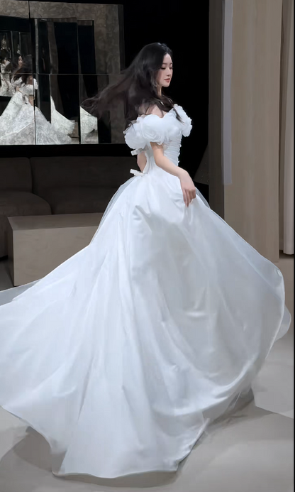 Schönes weißes Brautkleid A-Linie Tüll langes Hochzeitskleid DP08196