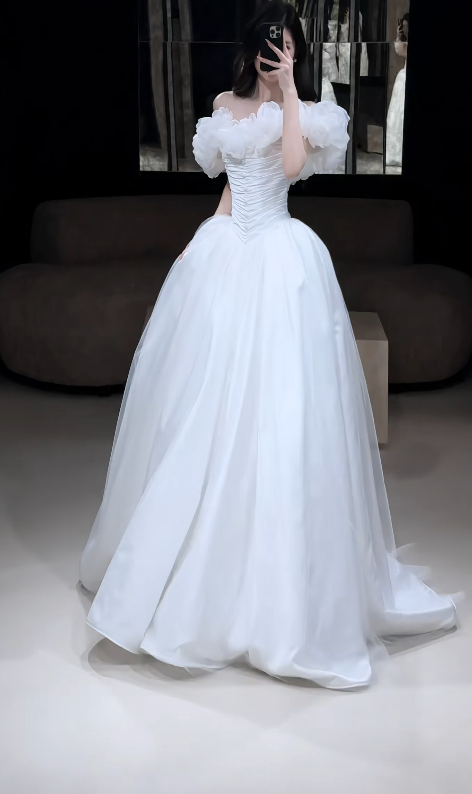Schönes weißes Brautkleid A-Linie Tüll langes Hochzeitskleid DP08196