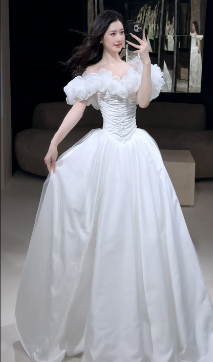 Schönes weißes Brautkleid A-Linie Tüll langes Hochzeitskleid DP08196