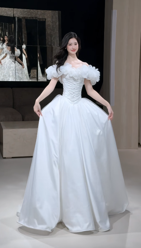 Schönes weißes Brautkleid A-Linie Tüll langes Hochzeitskleid DP08196
