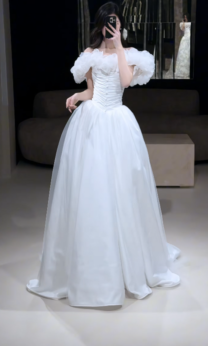 Schönes weißes Brautkleid A-Linie Tüll langes Hochzeitskleid DP08196