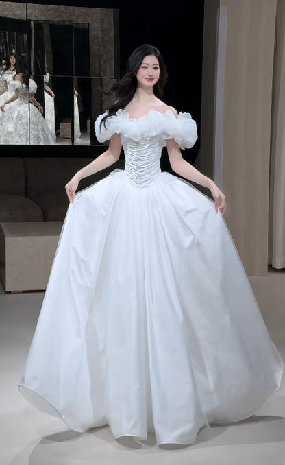 Schönes weißes Brautkleid A-Linie Tüll langes Hochzeitskleid DP08196