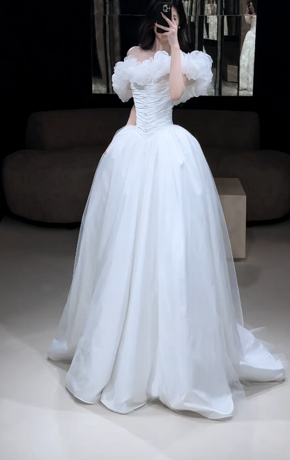 Schönes weißes Brautkleid A-Linie Tüll langes Hochzeitskleid DP08196