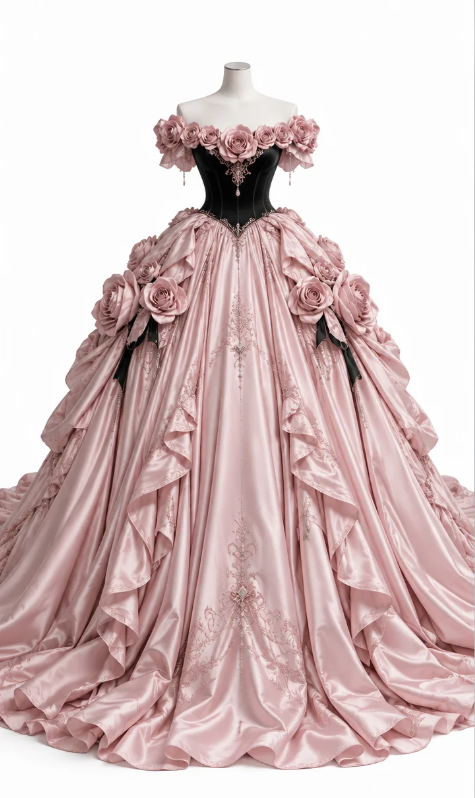 Wunderschönes rosa Satin-Abendkleid in A-Linie, langes Ballkleid DP08201