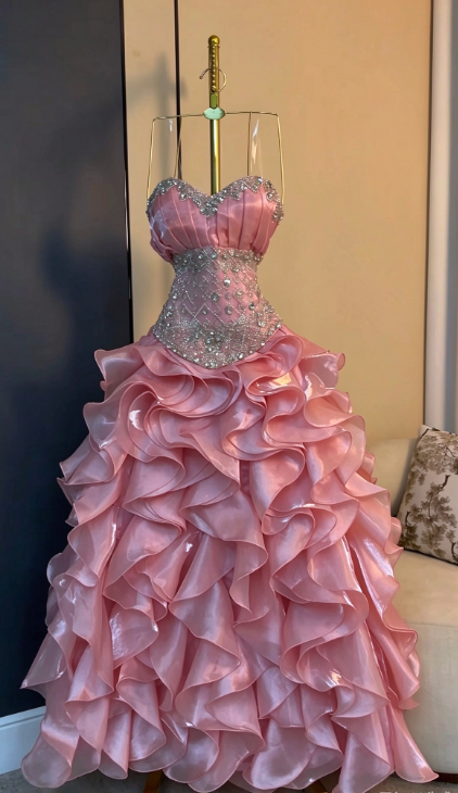 Fairy Pink Prom Dress A-Line Chiffon Sequins Long Evening Dress DP08202
