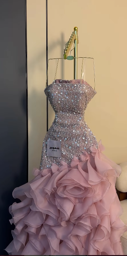Fairy Pink Prom Dress A-Line Chiffon Sequins Long Evening Dress DP08203