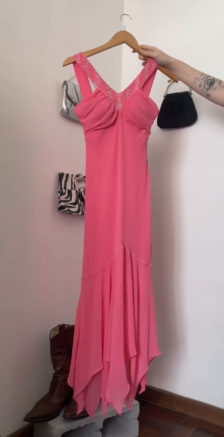 Fairy Pink Prom Dress Sheath Chiffon Long Evening Dress DP08204
