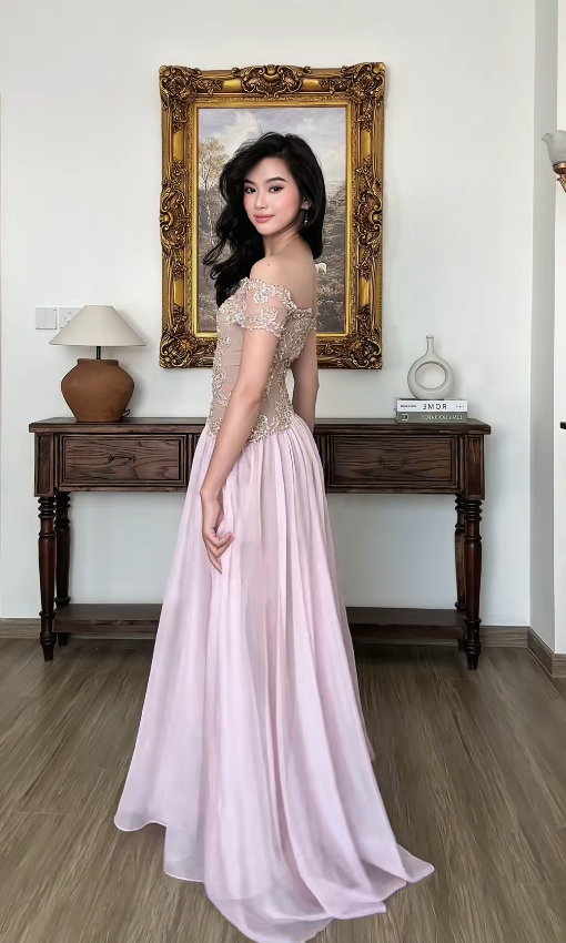 Fairy Pink Prom Dress Sheath Chiffon Long Evening Dress DP08207