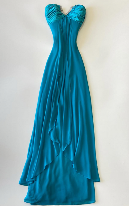 Elegant Blue Prom Dress Sheath Chiffon Long Evening Dress DP08211