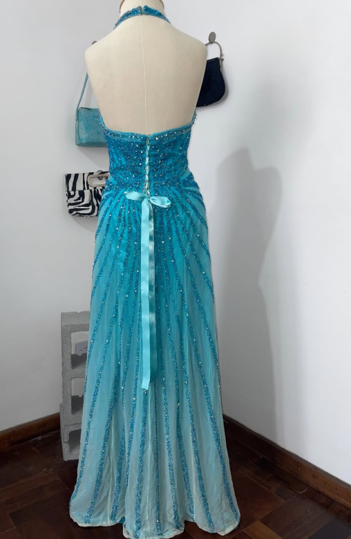 Elegant Blue Prom Dress Sheath Sequins Chiffon Long Evening Dress DP08212