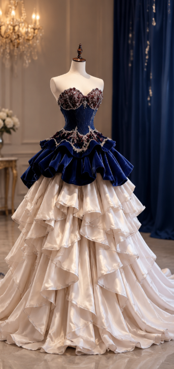 Elegant Navy Blue Prom Dress A-Line Satin Long Evening Dress DP08215