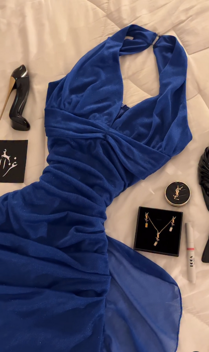 Elegantes marineblaues, figurbetontes, langes Chiffon-Abendkleid für den Abschlussball DP08219
