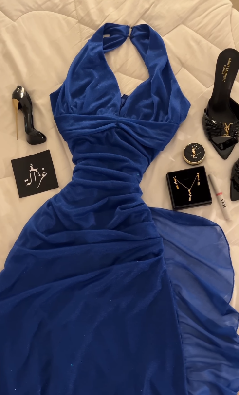 Elegantes marineblaues, figurbetontes, langes Chiffon-Abendkleid für den Abschlussball DP08219