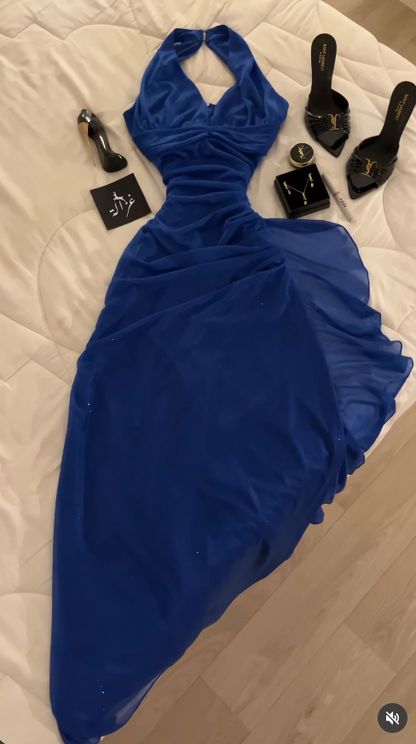 Elegantes marineblaues, figurbetontes, langes Chiffon-Abendkleid für den Abschlussball DP08219