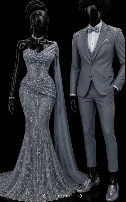 Vintage Grey Blue Prom Dress Mermaid Tulle Beaded Long Evening Dress DP08227