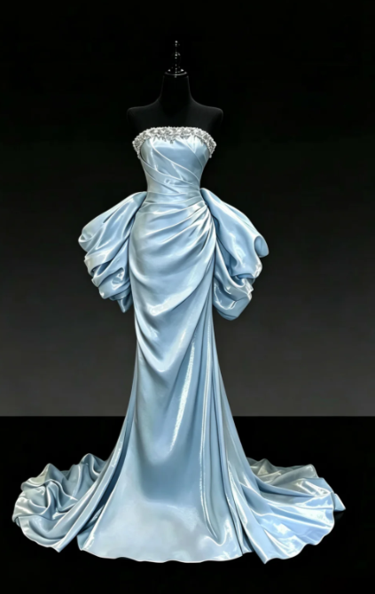 Schickes blaues langes Abendkleid aus Satin in Etui-Passform DP08239