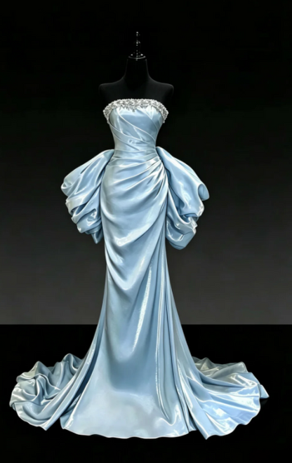 Schickes blaues langes Abendkleid aus Satin in Etui-Passform DP08239