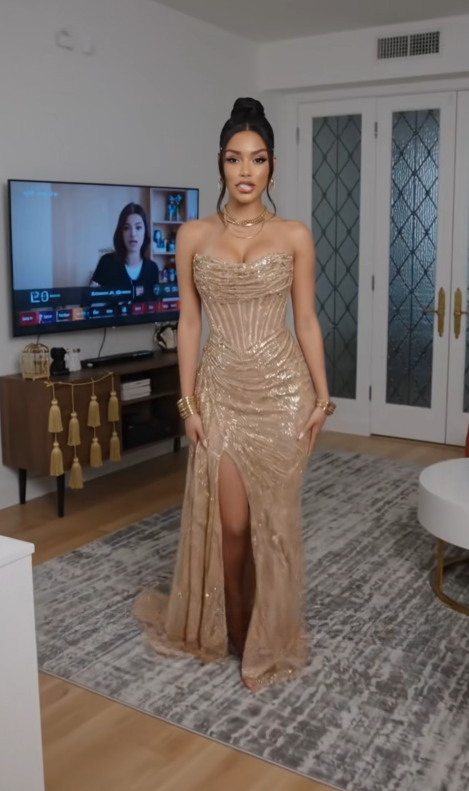 Gorgeous Gold Prom Dress Sheath Sequins Slit Long Evening Dress DP08243