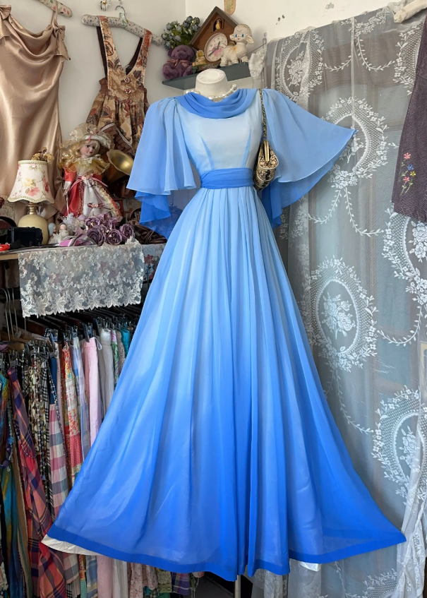 Schickes blaues A-Linien-Abendkleid aus Chiffon, langes Ballkleid DP08247