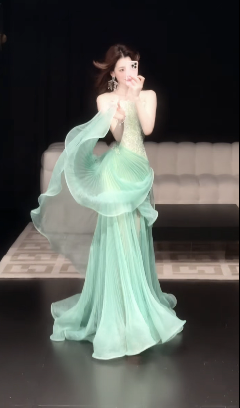 Chic Green Prom Dress Sheath Tulle Long Evening Dress DP08248
