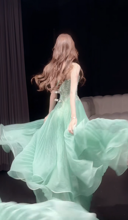 Chic Green Prom Dress Sheath Tulle Long Evening Dress DP08248