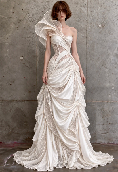 Glam White Bridal Gown Sheath Satin Long Wedding Dress DP08249