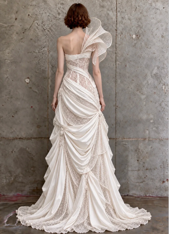 Glam White Bridal Gown Sheath Satin Long Wedding Dress DP08249