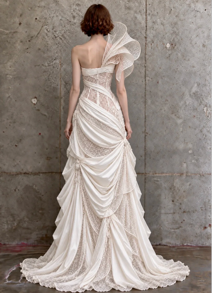 Glam White Bridal Gown Sheath Satin Long Wedding Dress DP08249