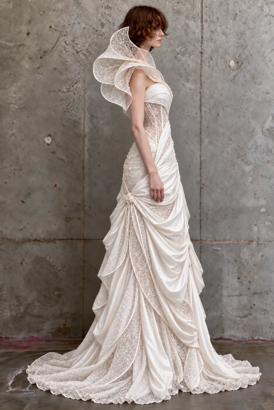 Glam White Bridal Gown Sheath Satin Long Wedding Dress DP08249