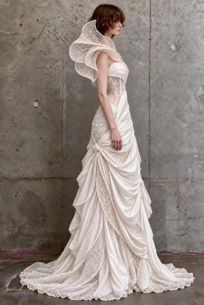 Glam White Bridal Gown Sheath Satin Long Wedding Dress DP08249