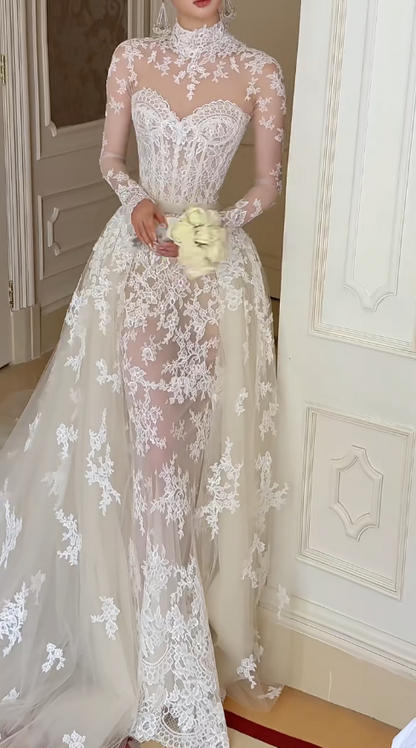 Glam White Bridal Gown Sheath Lace Long Wedding Dress DP08251