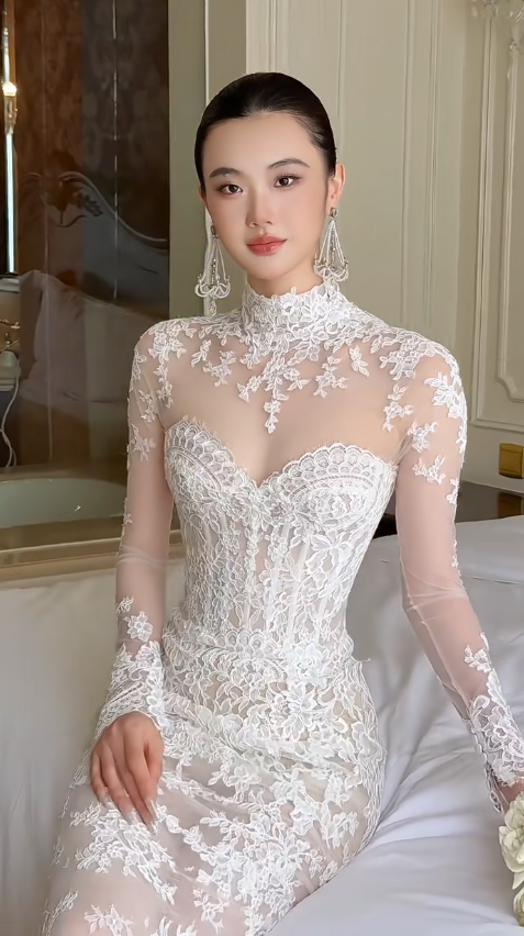 Glam White Bridal Gown Sheath Lace Long Wedding Dress DP08251