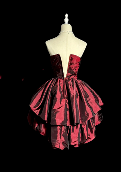 Cute Red Short Prom Dress A-Line Satin Birthday Party Dress  DP08256