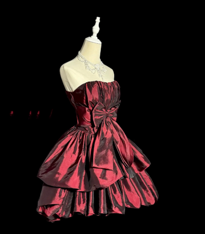 Cute Red Short Prom Dress A-Line Satin Birthday Party Dress  DP08256