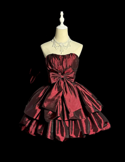 Cute Red Short Prom Dress A-Line Satin Birthday Party Dress  DP08256