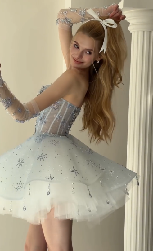 Niedliches kurzes blaues Ballkleid, A-Linie, Tüll, Geburtstagskleid DP08257