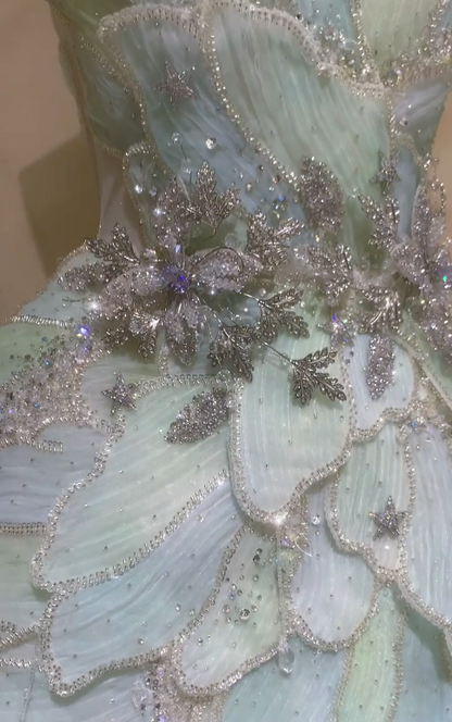 Jolie robe de bal courte verte en tulle, coupe trapèze, pour fête d’anniversaire DP08258
