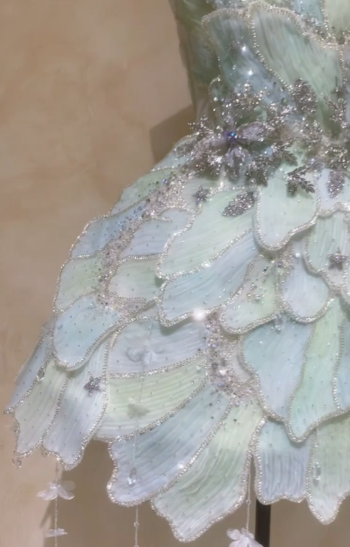 Jolie robe de bal courte verte en tulle, coupe trapèze, pour fête d’anniversaire DP08258