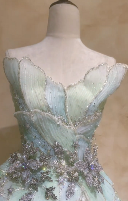 Jolie robe de bal courte verte en tulle, coupe trapèze, pour fête d’anniversaire DP08258